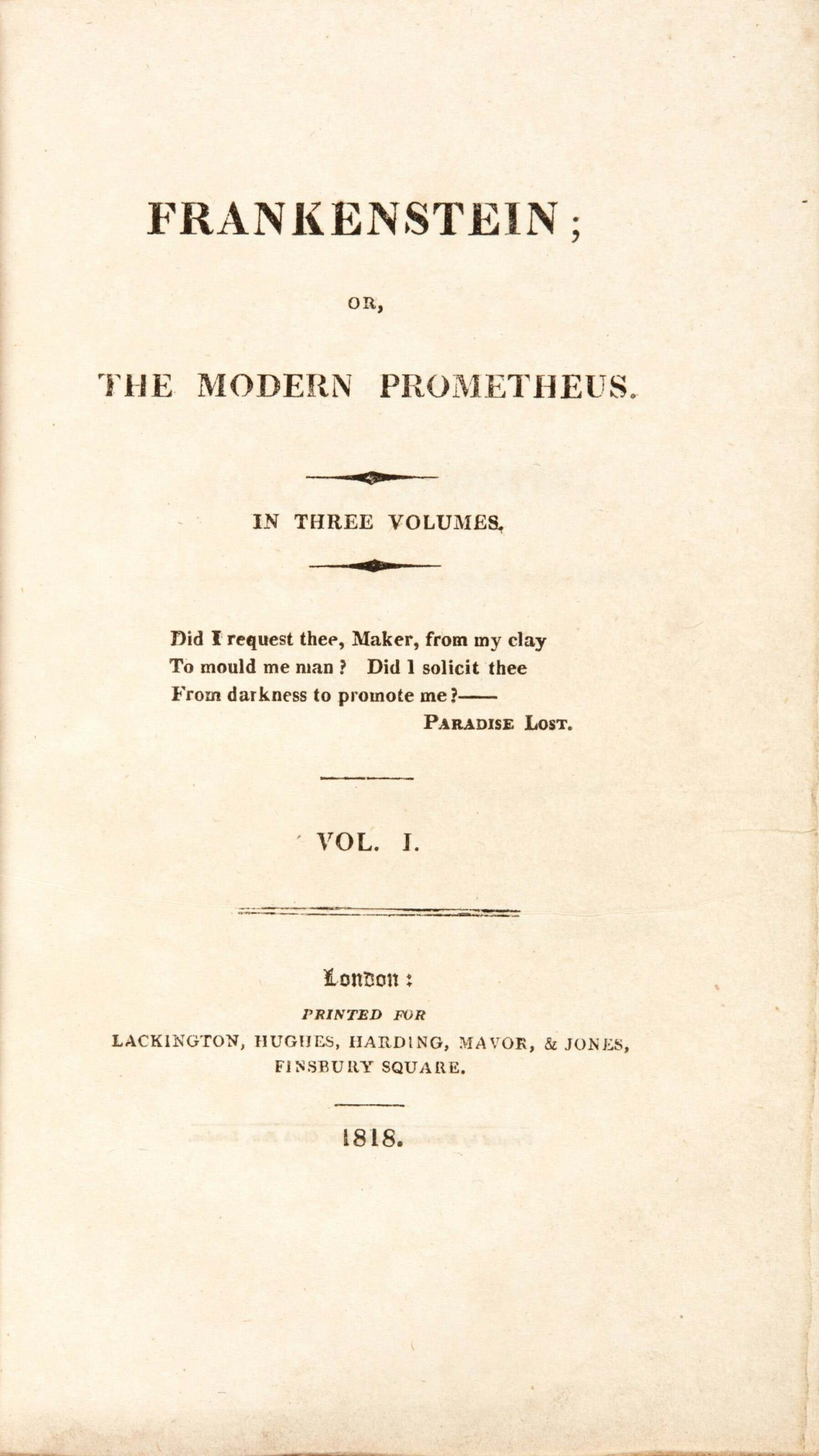 Title page, 1818 first edition vol. 1