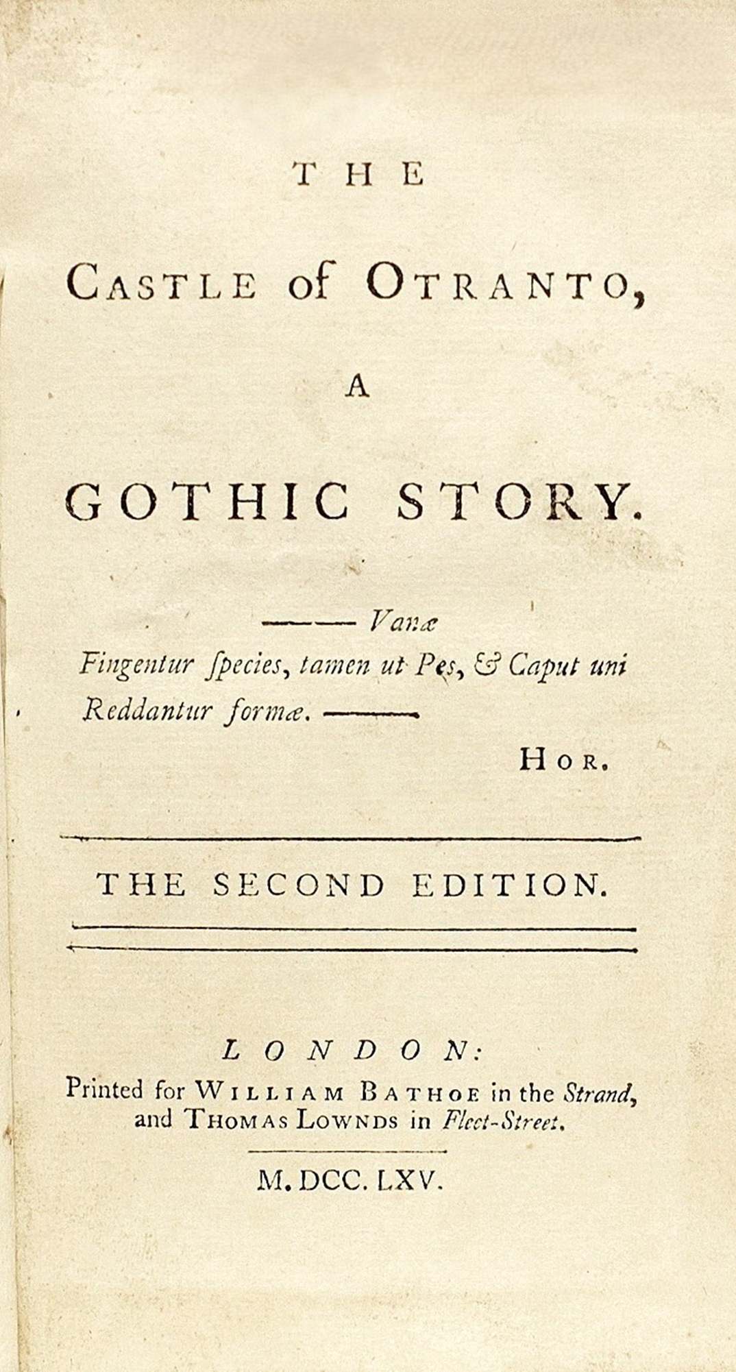 Title page, 1765 (2nd) edition naming Walpole