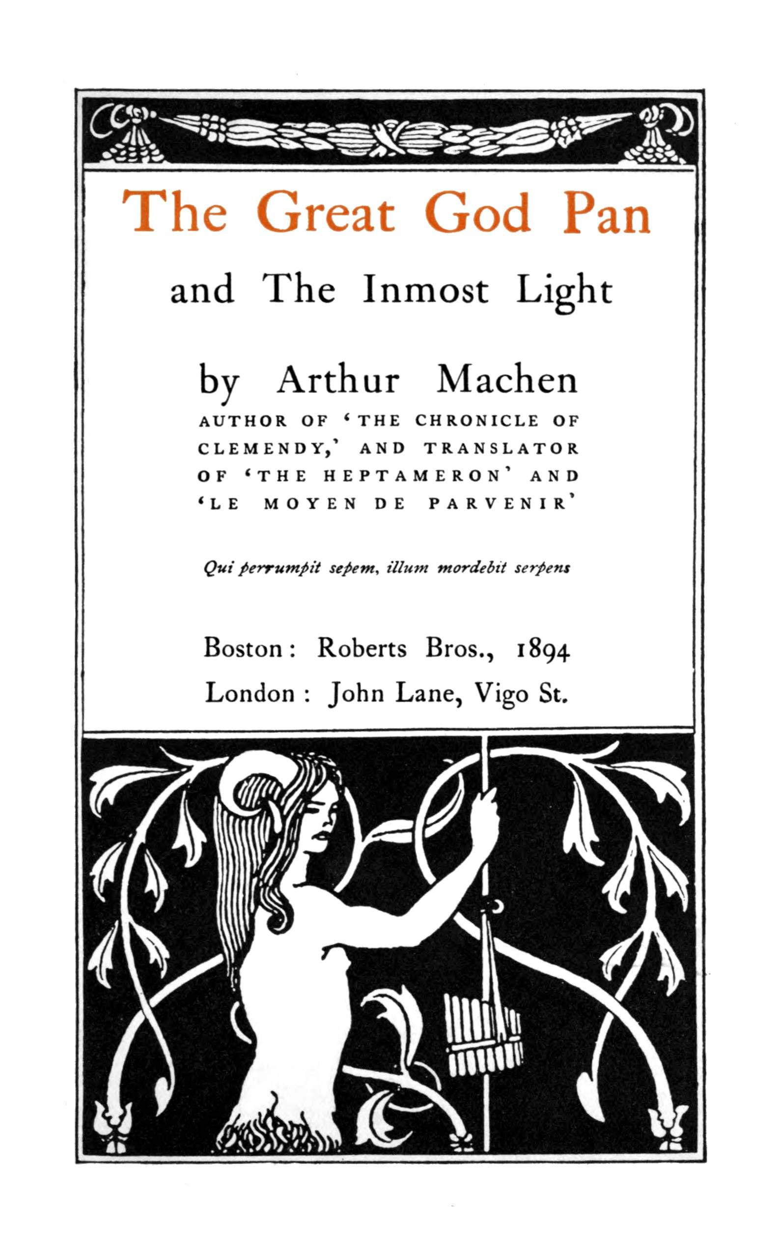 Title page, Great God Pan & Inmost Light (Keynotes Series, Bodley Head)