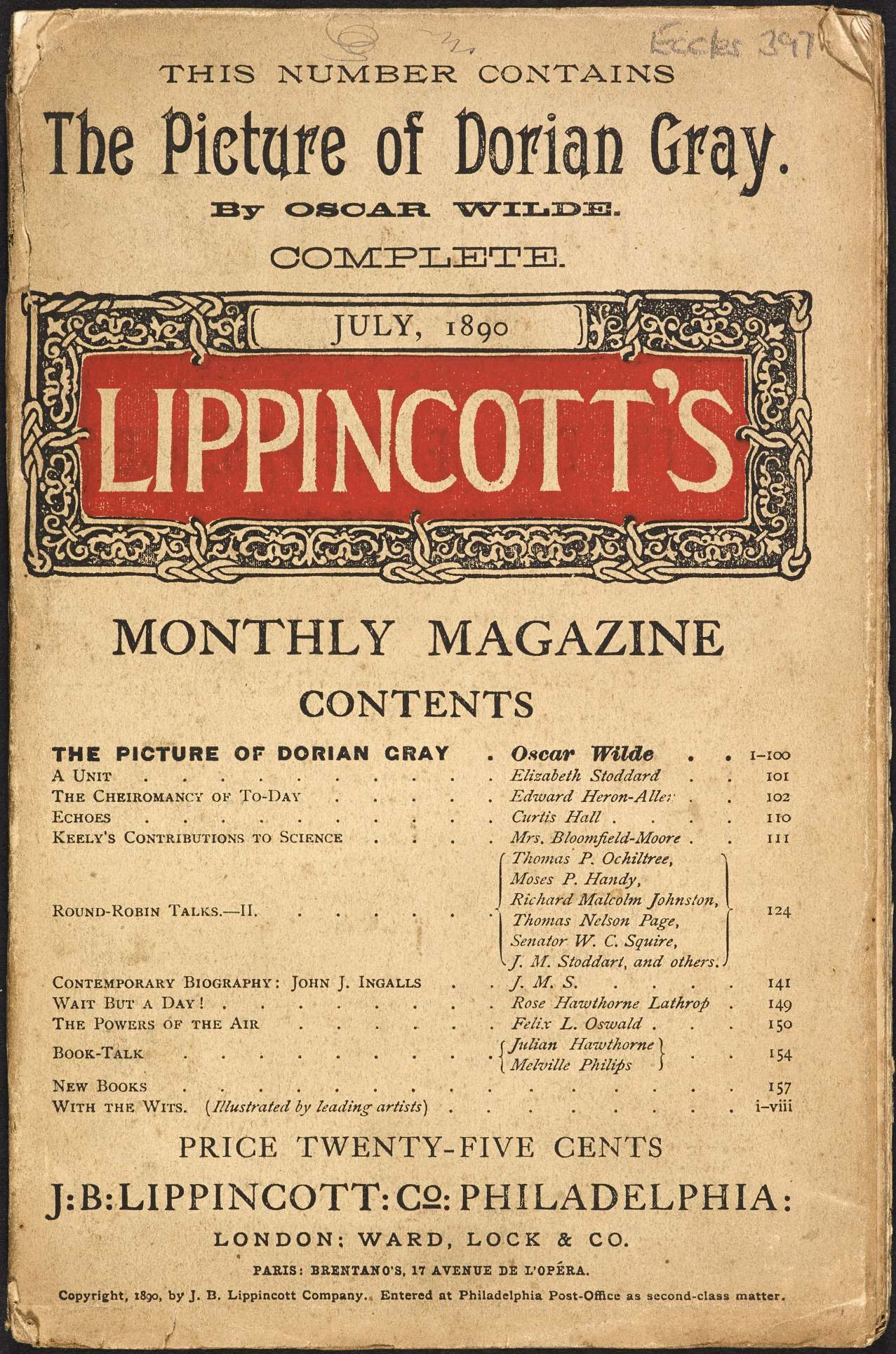 Lippincott's Monthly Magazine July 1890 cover
